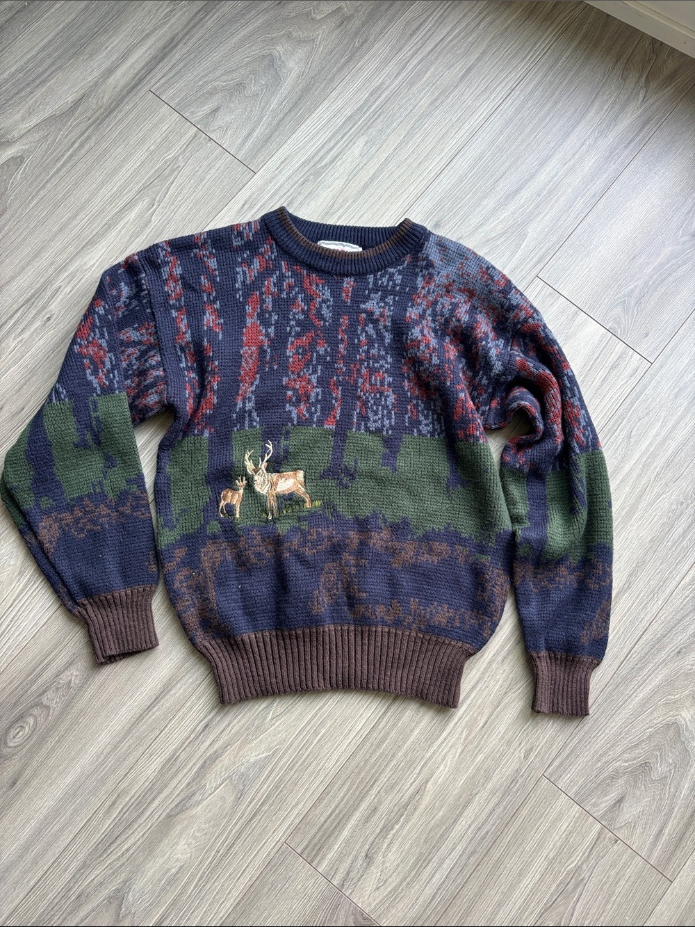 Embroidered Forest and Deer Sweater Vintage